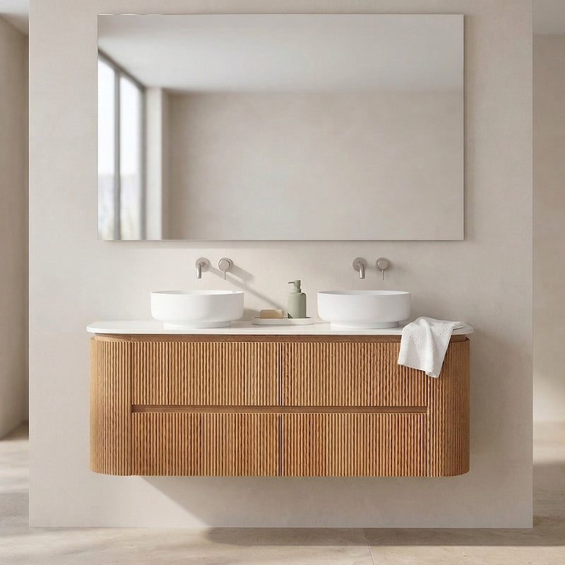 Bristol 1500mm DOUBLE Fluted Rosewood Curved Wall hung Vanity