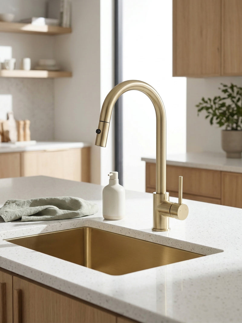 59505SG Brushed Gold Pull-Out Kitchen/Laundry Sink Mixer