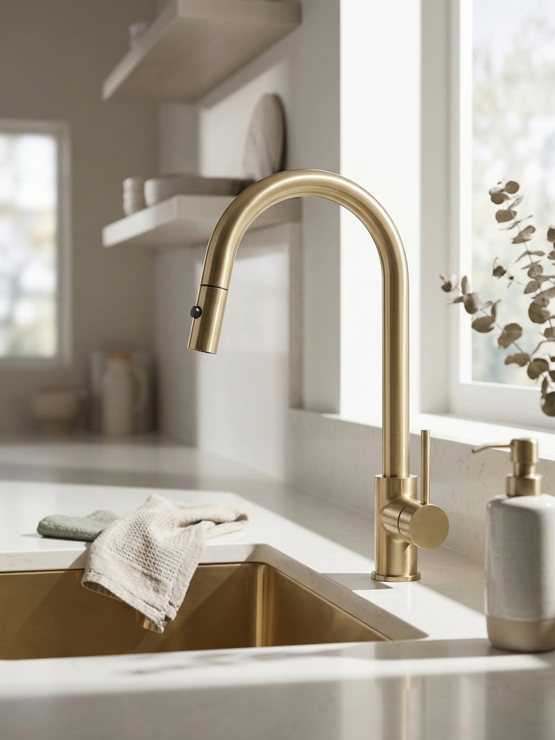59505SG Brushed Gold Pull-Out Kitchen/Laundry Sink Mixer